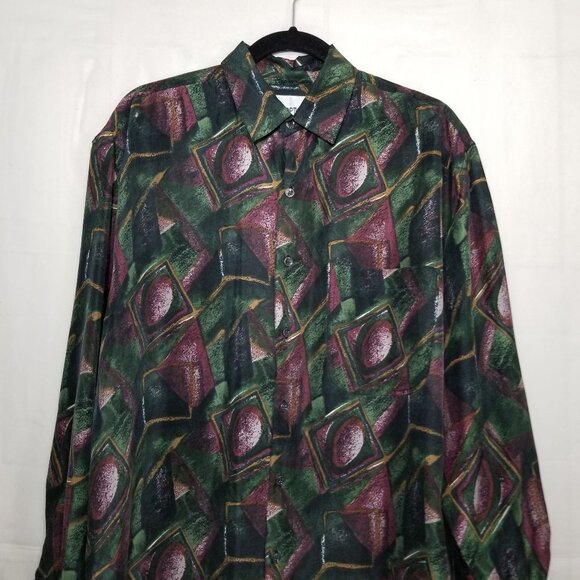 Vintage Stock Options Silk Button Up Shirt multi size L 80s 90s All Over Print - Picture 3 of 8